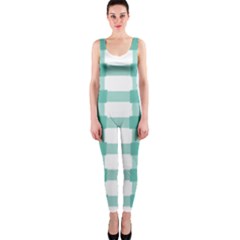 Plaid Blue Green White Line Onepiece Catsuit by Mariart