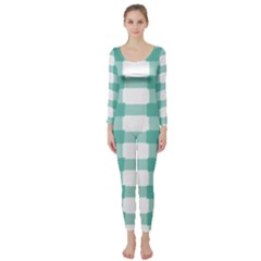 Plaid Blue Green White Line Long Sleeve Catsuit by Mariart