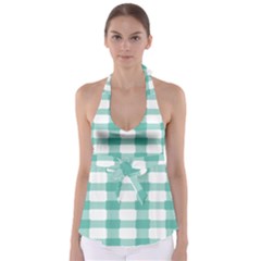 Plaid Blue Green White Line Babydoll Tankini Top