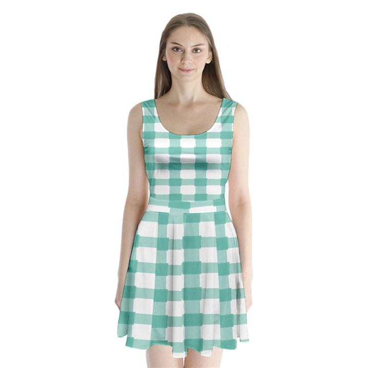 Plaid Blue Green White Line Split Back Mini Dress 