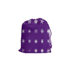 Purple Flower Floral Star White Drawstring Pouches (Small) 