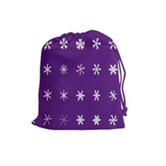 Purple Flower Floral Star White Drawstring Pouches (large)  by Mariart