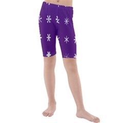 Purple Flower Floral Star White Kids  Mid Length Swim Shorts