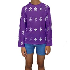 Purple Flower Floral Star White Kids  Long Sleeve Swimwear