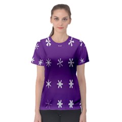 Purple Flower Floral Star White Women s Sport Mesh Tee