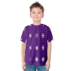 Purple Flower Floral Star White Kids  Cotton Tee