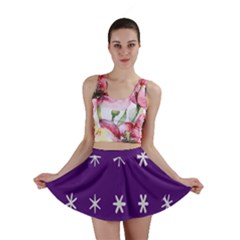 Purple Flower Floral Star White Mini Skirt