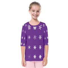 Purple Flower Floral Star White Kids  Quarter Sleeve Raglan Tee