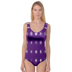 Purple Flower Floral Star White Princess Tank Leotard  by Mariart