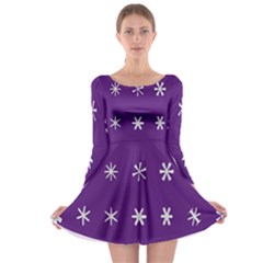 Purple Flower Floral Star White Long Sleeve Skater Dress