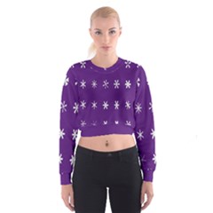 Purple Flower Floral Star White Cropped Sweatshirt by Mariart