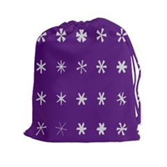 Purple Flower Floral Star White Drawstring Pouches (XXL)