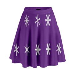 Purple Flower Floral Star White High Waist Skirt