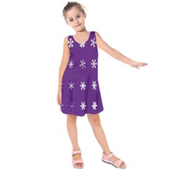 Purple Flower Floral Star White Kids  Sleeveless Dress