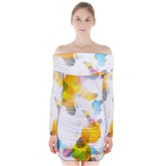 Lamp Color Rainbow Light Long Sleeve Off Shoulder Dress by Mariart