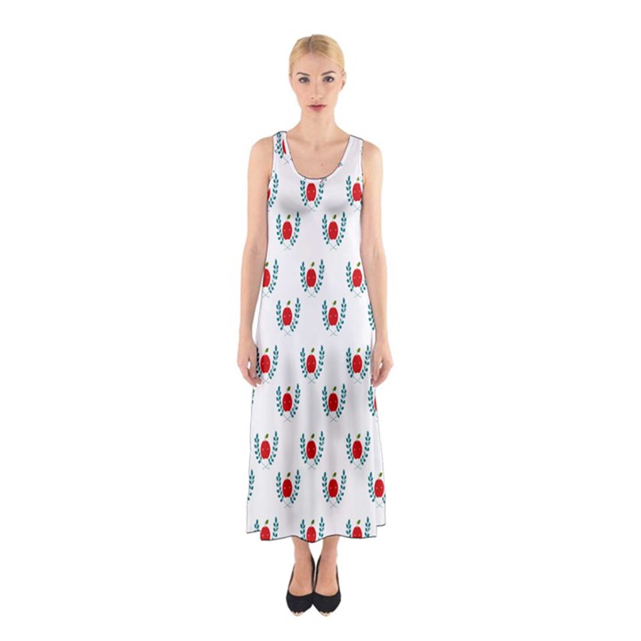 Sage Apple Wrap Smile Face Fruit Sleeveless Maxi Dress