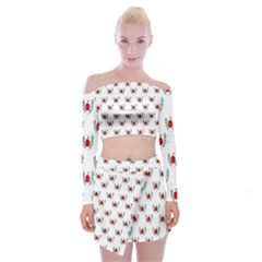 Sage Apple Wrap Smile Face Fruit Off Shoulder Top With Skirt Set by Mariart