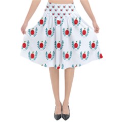 Sage Apple Wrap Smile Face Fruit Flared Midi Skirt by Mariart