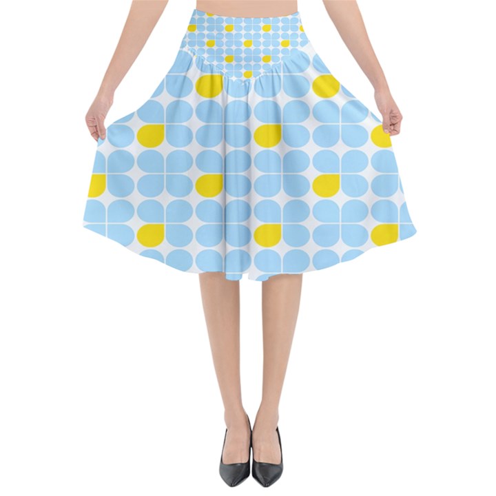 Retro Stig Lindberg Vintage Posters Yellow Blue Flared Midi Skirt