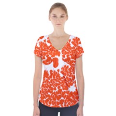 Red Spot Paint White Polka Short Sleeve Front Detail Top by Mariart