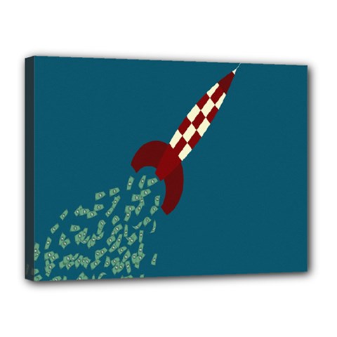 Rocket Ship Space Blue Sky Red White Fly Canvas 16  X 12  by Mariart