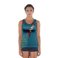 Rocket Ship Space Blue Sky Red White Fly Women s Sport Tank Top  by Mariart