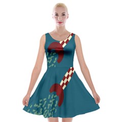 Rocket Ship Space Blue Sky Red White Fly Velvet Skater Dress by Mariart