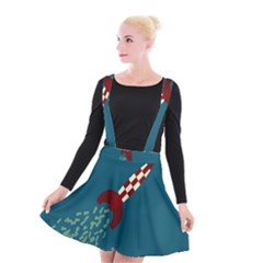 Rocket Ship Space Blue Sky Red White Fly Suspender Skater Skirt by Mariart