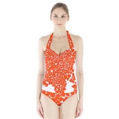 Red Spot Paint White Halter Swimsuit by Mariart