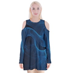 Smoke White Blue Velvet Long Sleeve Shoulder Cutout Dress by Mariart