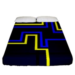 Tron Light Walls Arcade Style Line Yellow Blue Fitted Sheet (queen Size) by Mariart