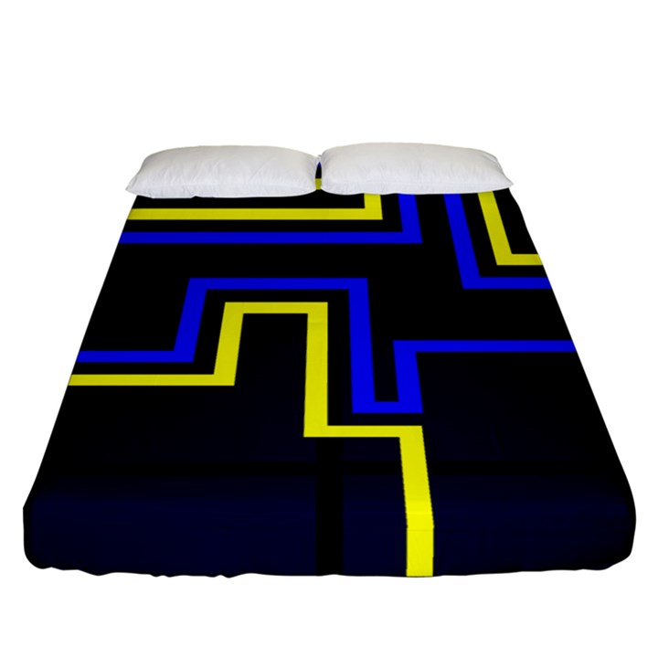 Tron Light Walls Arcade Style Line Yellow Blue Fitted Sheet (Queen Size)