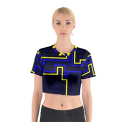 Tron Light Walls Arcade Style Line Yellow Blue Cotton Crop Top by Mariart