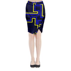 Tron Light Walls Arcade Style Line Yellow Blue Midi Wrap Pencil Skirt by Mariart