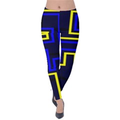 Tron Light Walls Arcade Style Line Yellow Blue Velvet Leggings by Mariart