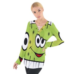 Thorn Face Mask Animals Monster Green Polka Women s Tie Up Tee by Mariart