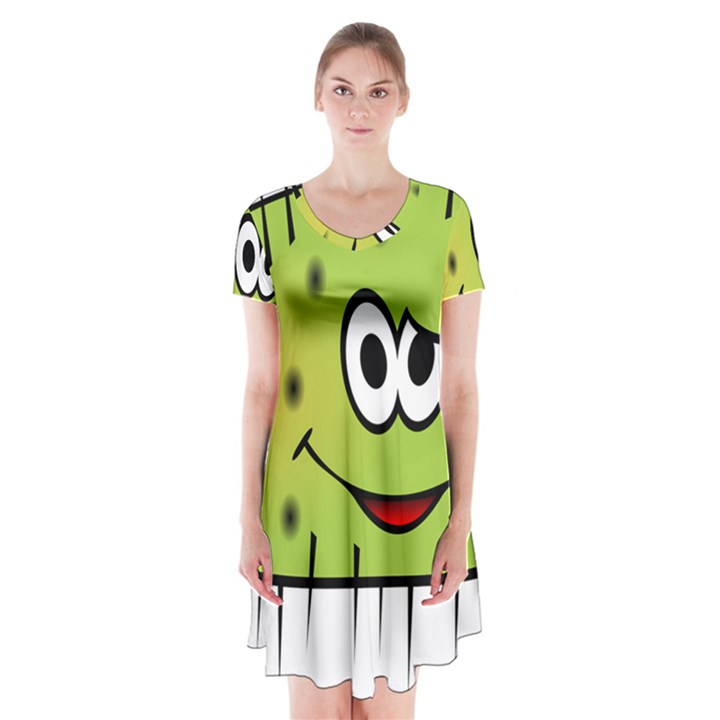 Thorn Face Mask Animals Monster Green Polka Short Sleeve V-neck Flare Dress