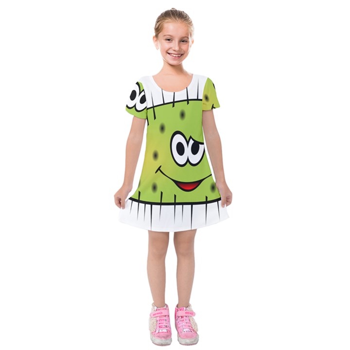 Thorn Face Mask Animals Monster Green Polka Kids  Short Sleeve Velvet Dress