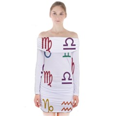 Twelve Signs Zodiac Color Star Long Sleeve Off Shoulder Dress by Mariart