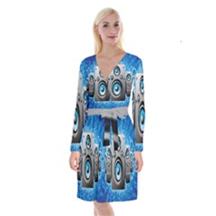 Sound System Music Disco Party Long Sleeve Velvet Front Wrap Dress by Mariart