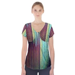 Screen Shot Line Vertical Rainbow Short Sleeve Front Detail Top by Mariart