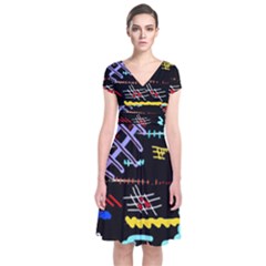 Funny Abstract Painting On Black Background Short Sleeve Front Wrap Dress by GabriellaDavid