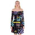 Funny Abstract Painting On Black Background Off Shoulder Skater Dress View1