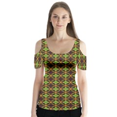 Kiwi Like Pattern Butterfly Sleeve Cutout Tee 