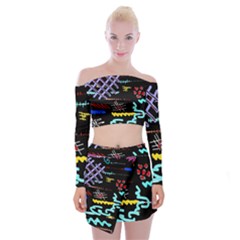 Funny Abstract Painting On Black Background Off Shoulder Top With Skirt Set by GabriellaDavid