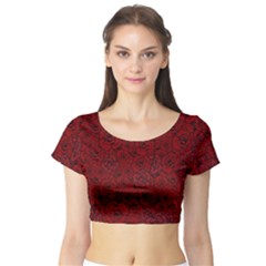 Red Roses Field Short Sleeve Crop Top (tight Fit) by designworld65