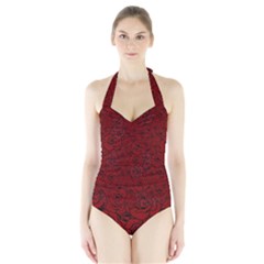 Red Roses Field Halter Swimsuit by designworld65