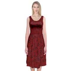 Red Roses Field Midi Sleeveless Dress by designworld65