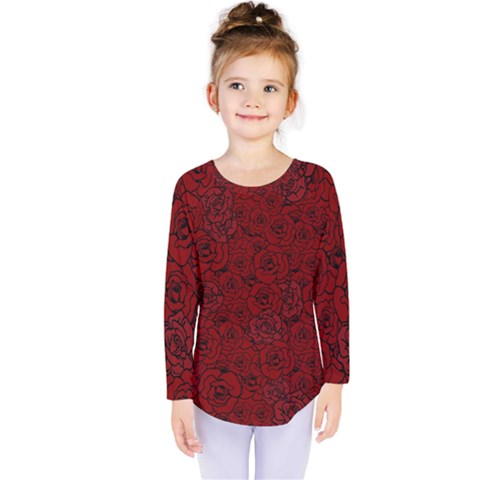 Red Roses Field Kids  Long Sleeve Tee by designworld65