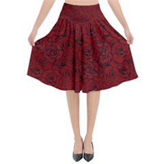 Red Roses Field Flared Midi Skirt